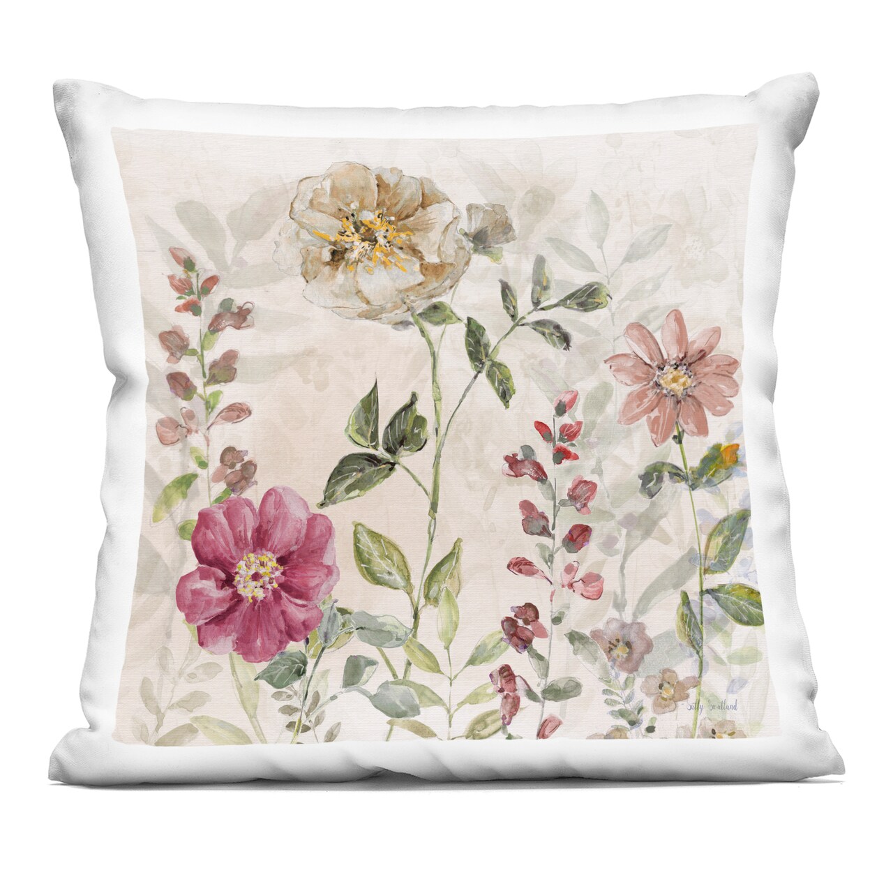 Stupell Industries Flowers in Soft Earth Tones Decorative Printed Pillow design by Sally Swatland, 18 x 7 x 18